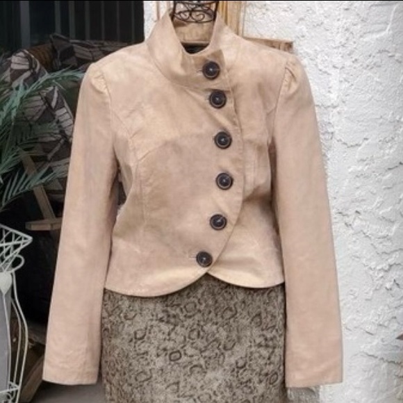 Lulu & Veronica Burnished Gold Metallic Leather Cropped Jacket Small - Picture 2 of 10